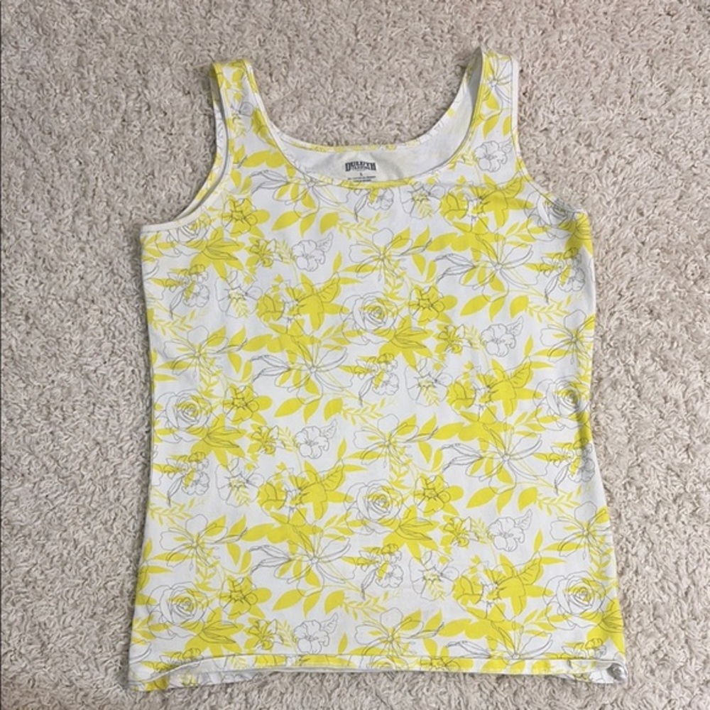DULUTH TRADING CO L yellow and white floral tank top